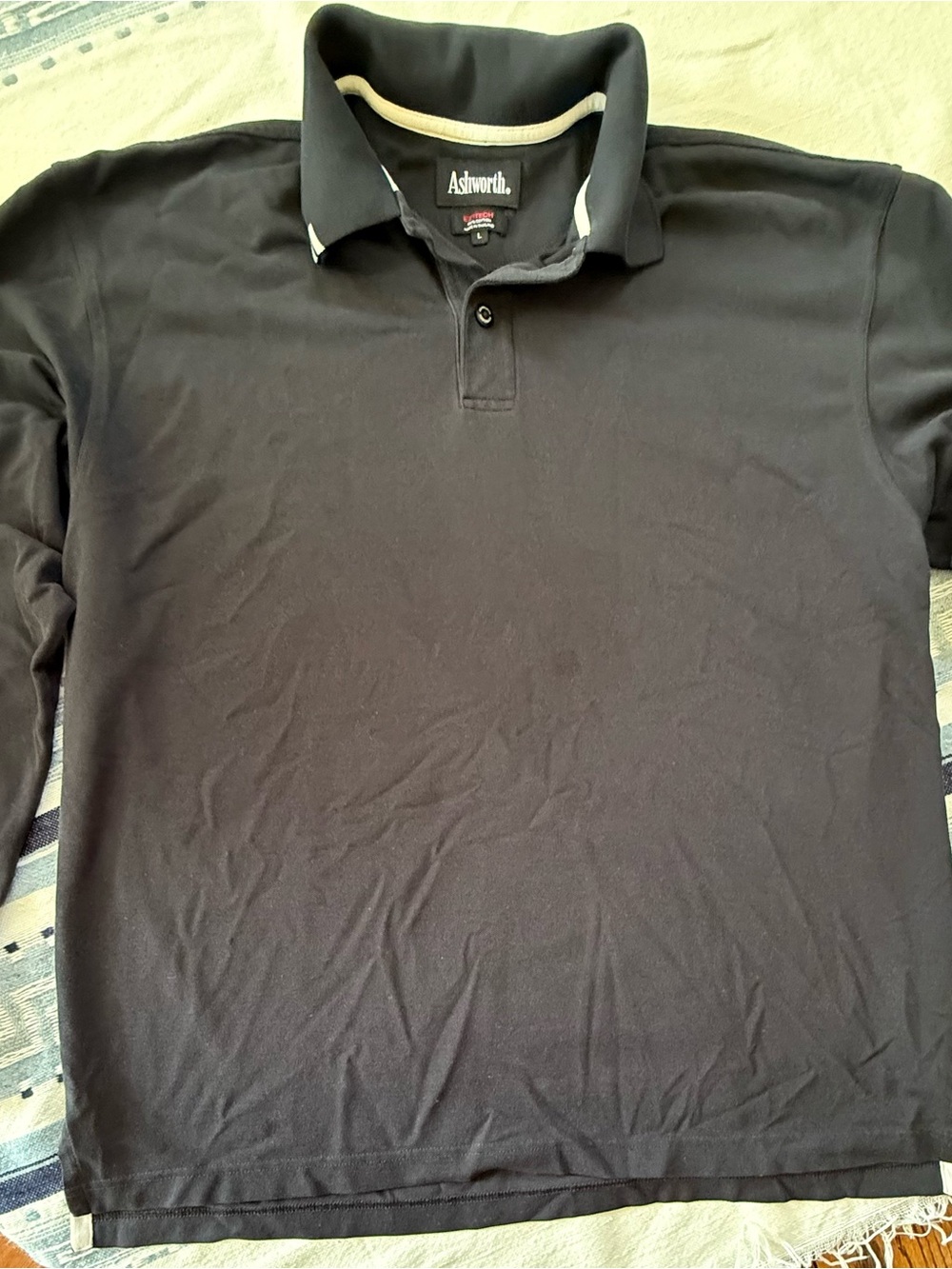 Ashworth Men’s Black Long Sleeve Polo with Contrast Trim